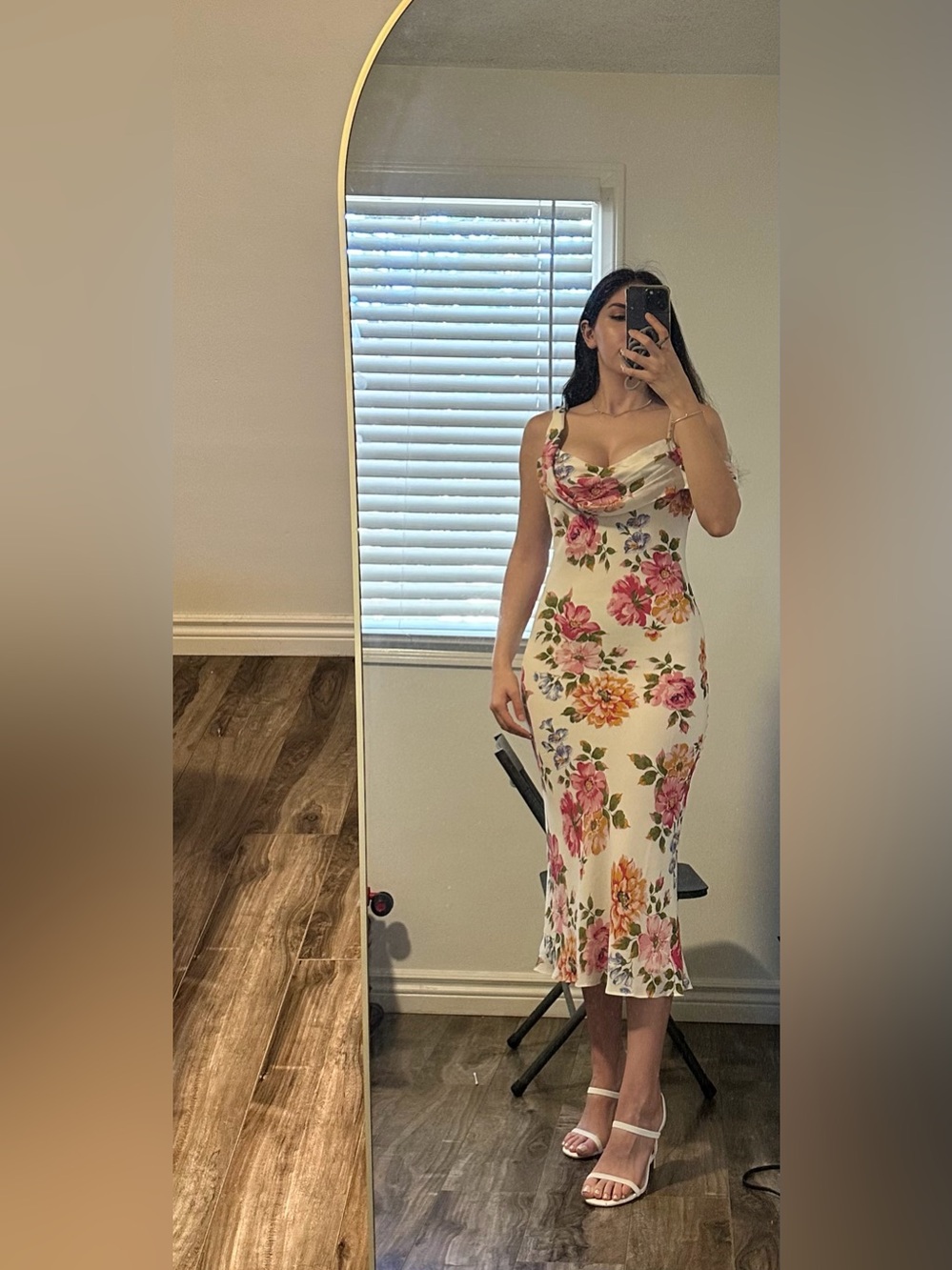 Reformation Floral Reya Midi Dress - White with Pink & Green - Picture 5 of 6